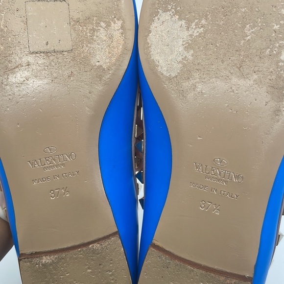Valentino Garavani Blue leather beige trim Rockstud Ballerina flats 37.5 - Picture 8 of 12